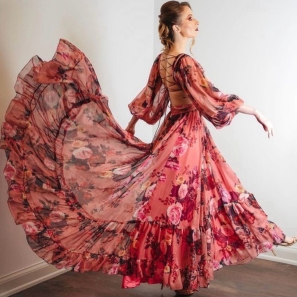 New MAC DUGGAL FLORAL CHIFFON CUTOUT DRESS SIZE 8